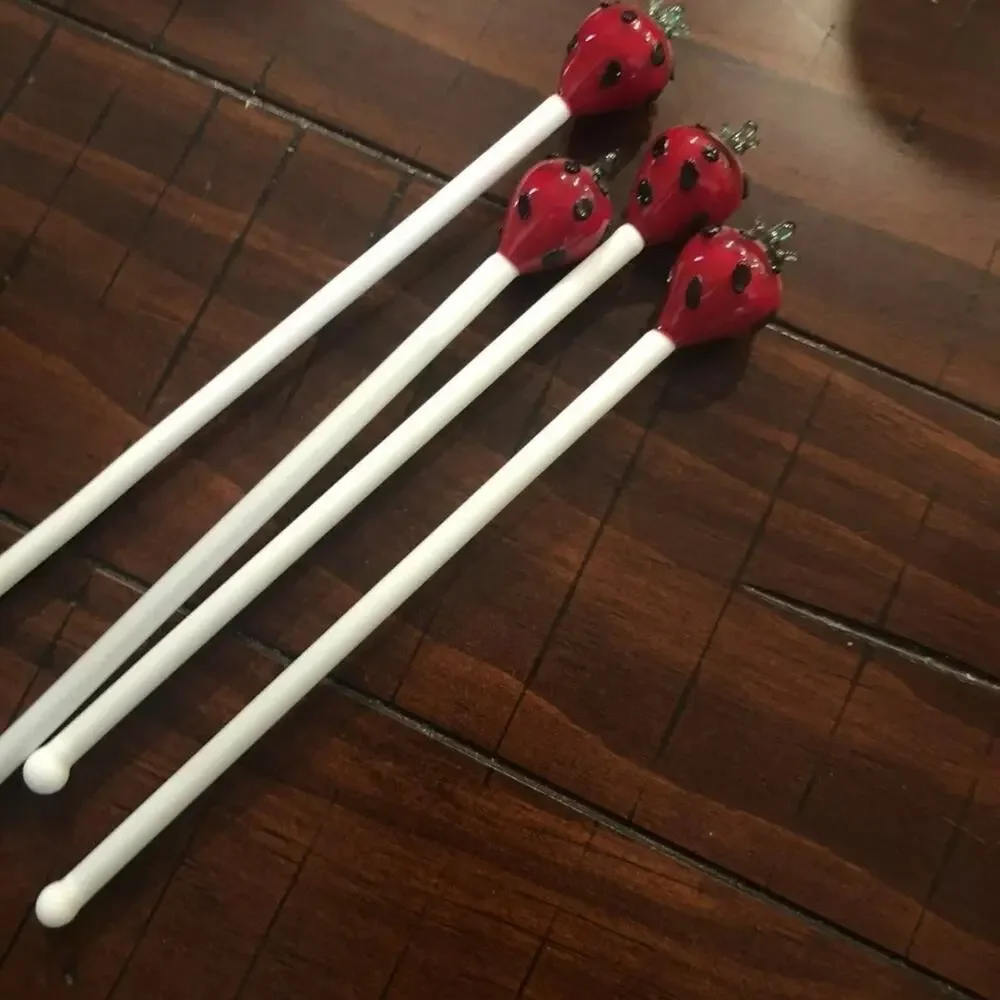 Strawberry blown art glass cocktail drink stirrers -4 adorable